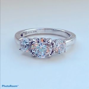 3 stone ring platinum plated sterling silver